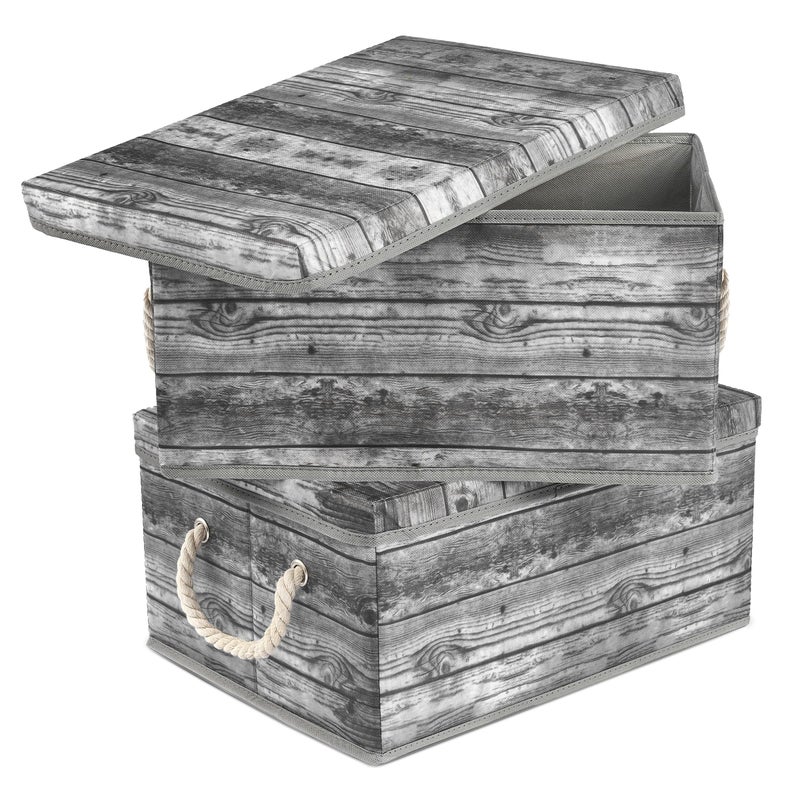 Sorbus Storage Box Set with Lid, Carry Handles, Foldable Frame, Rustic Wood Grain Print Bins, Great for Toys, Memorabilia, Closet, Office, Bedroom, 2-Pack (Wood Box Set - Gray) - Image 1